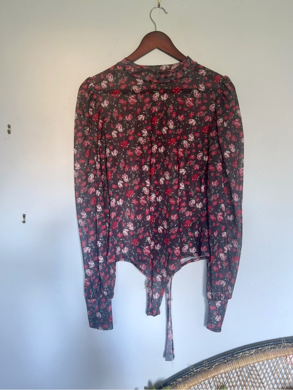 Streetwear Society Black Blouse with Red & Pink Floral Print
